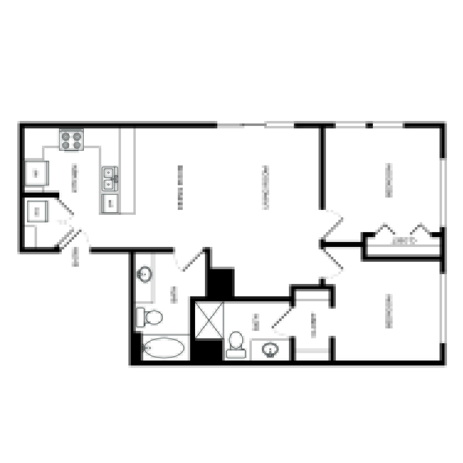 Floor plan for 2 beds, 2 baths, 965 sqft